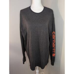 Men's Carhartt original fit gray LG long sleeve orange logo shirt